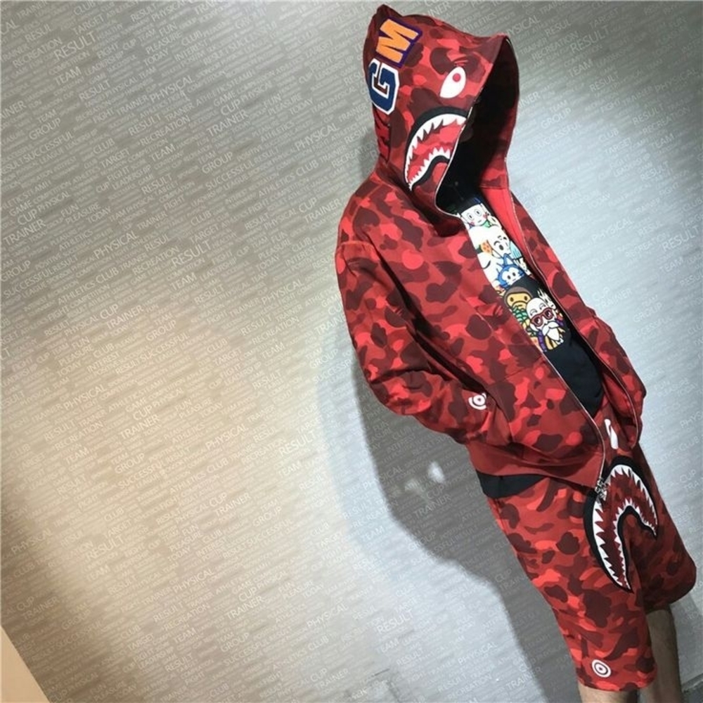 Red Shark Hoodie and Shorts Set
